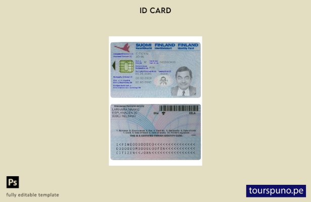 Plantilla de versión de identificación de Finlandia lista para imprimir